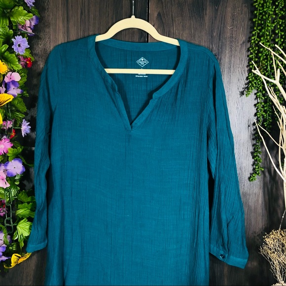 ^🌸5/$25🌸St. Johns Bay Teal V Neck Blouse Large - Picture 4 of 16